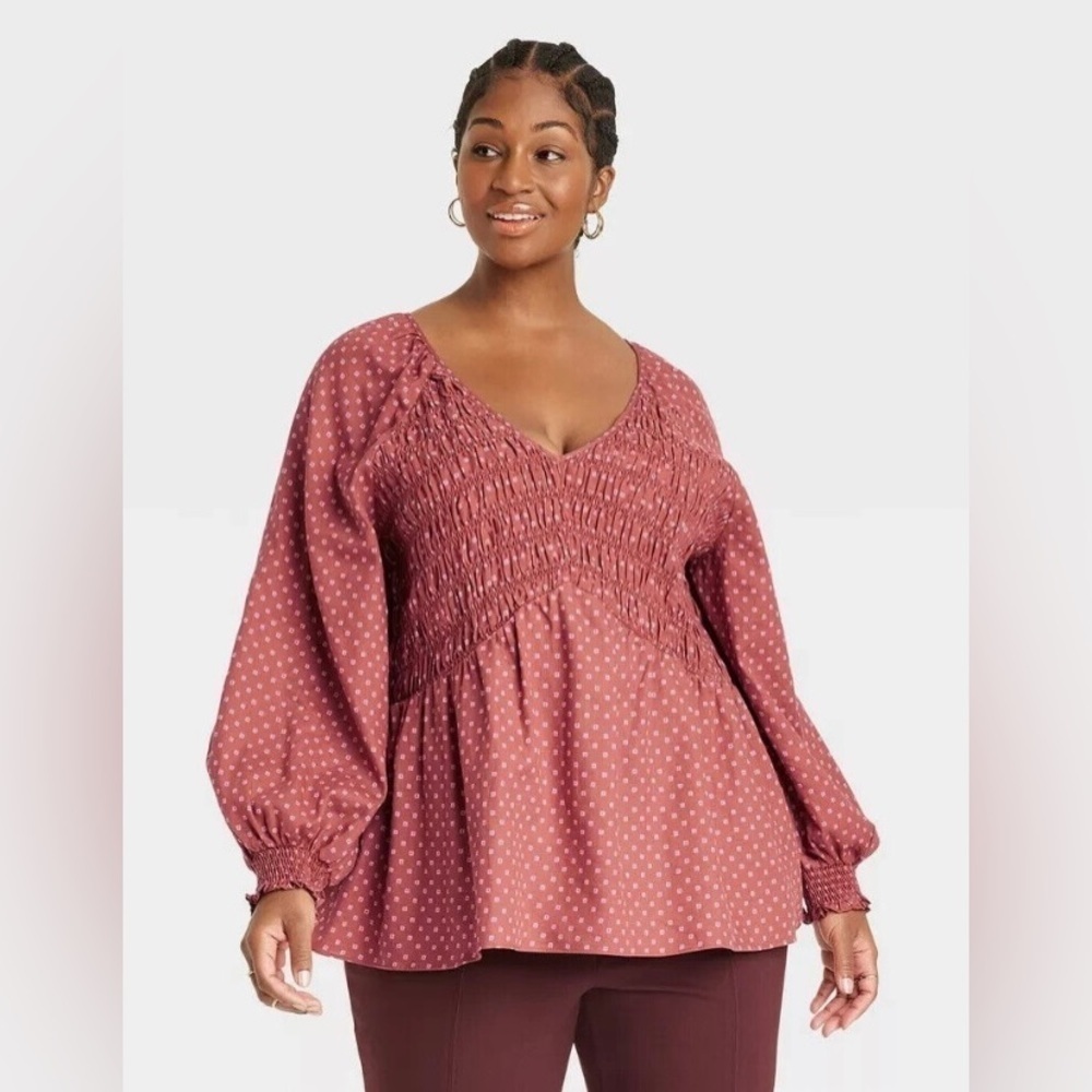 AVA & VIV Women’s Plus Size Balloon Long Sleeve Smock Top. Size 2X